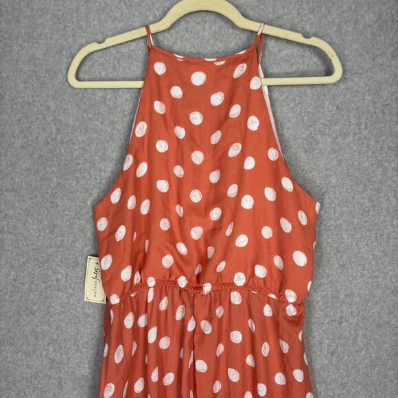Maison Jules Dress Large Polka Dot Flowy Ruched Halter Resort Cruise Feminine - Picture 11 of 12